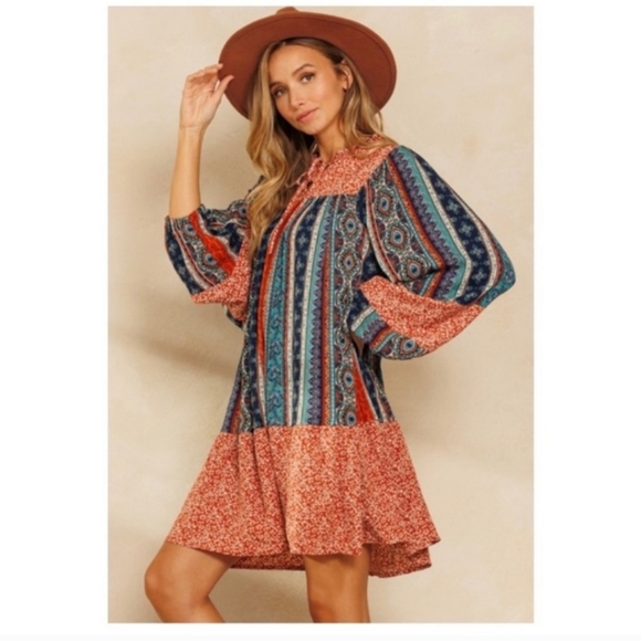 ✨BOHO CONTRAST BORDER DRESS-NEW - Picture 4 of 6